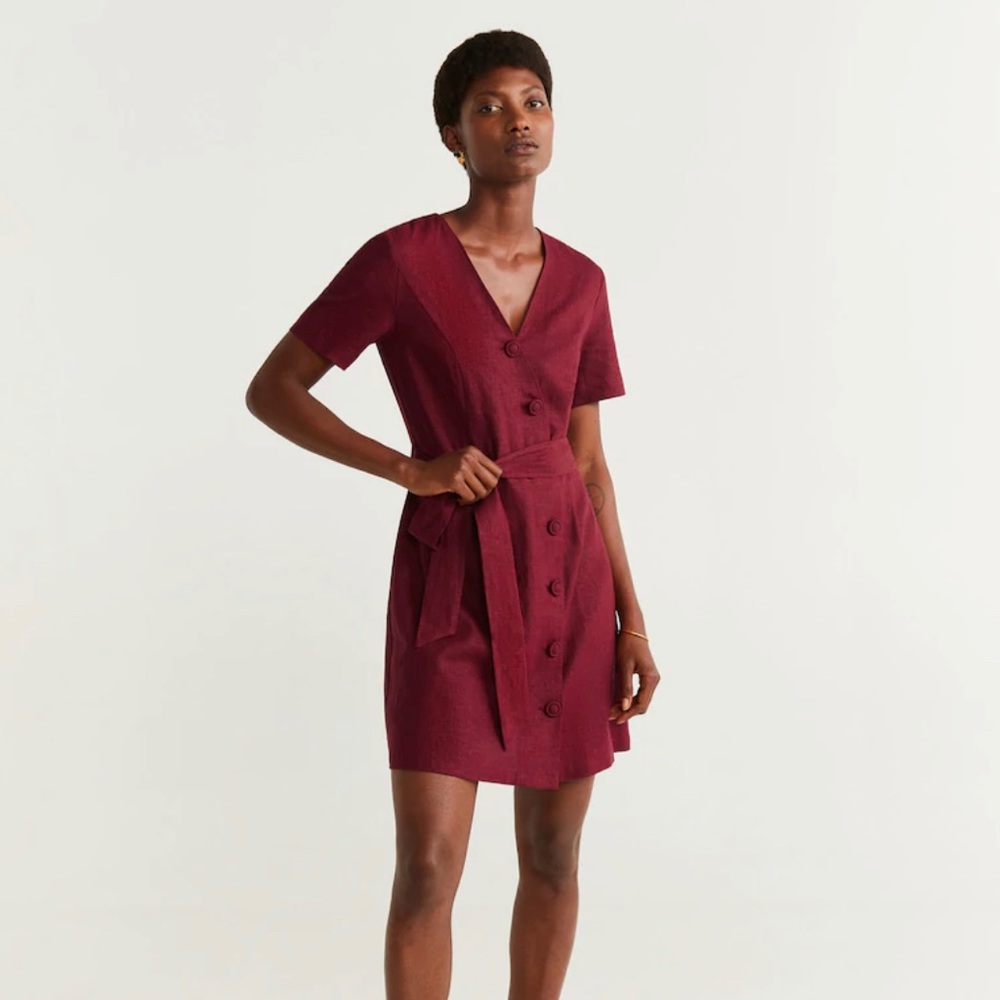 Mango Buttoned Linen-blend Dress